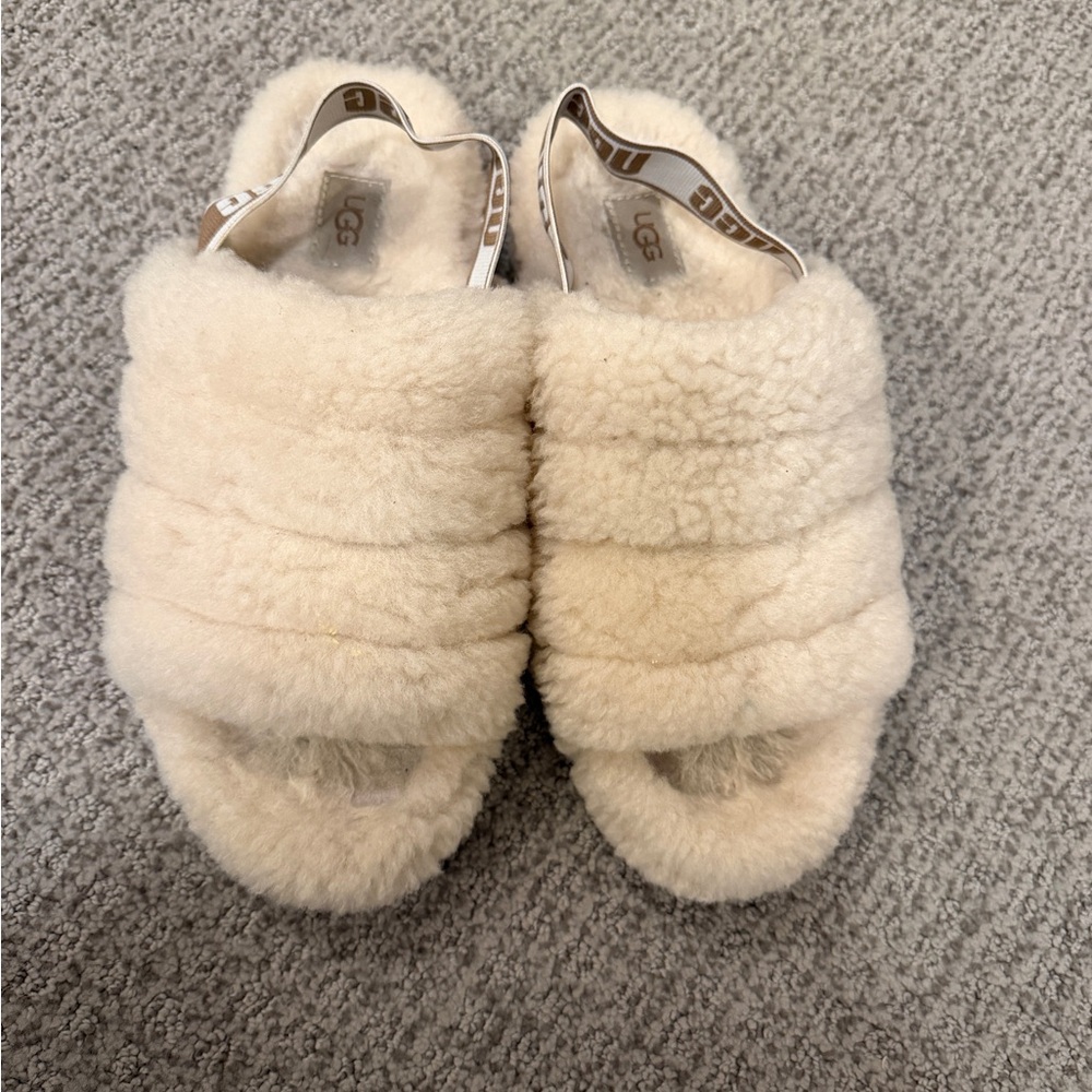 UGG Women's Plush Cream Slippers